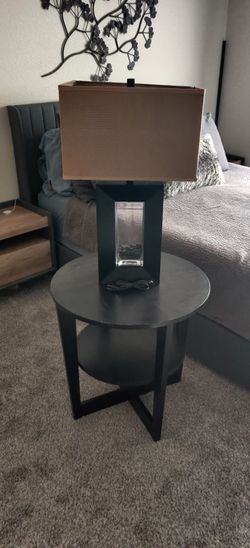Two Tier Side Table With Modern Table Lamp