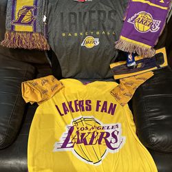 Lakers Fan Package: 2 Scarves Scarf, 2 Bandanas, T-shirt, Cape And Headband