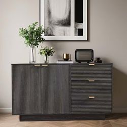 Dark Grey Wood Sideboard with Drawers and Doors