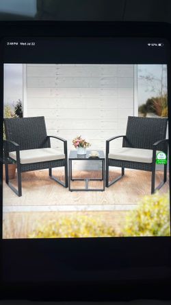 Rattan three piece bistro set tempered glass table