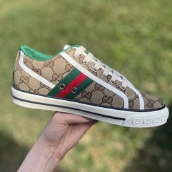 Gucci Tennis 1977 GG Beige Canvas Sneakers