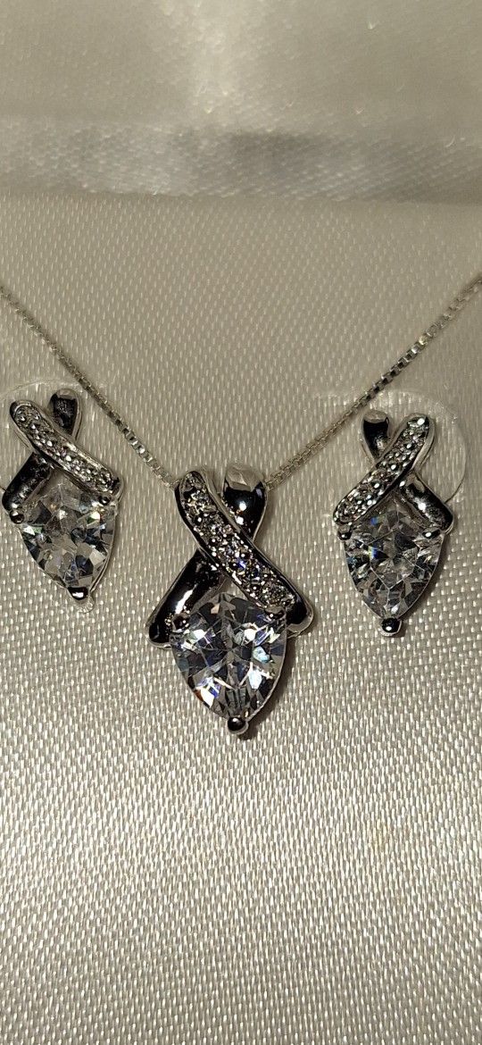 Sterling Silver CZ Necklace & Earrings Set