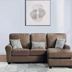 RECERSIBLE CONFORT CUSHION FLATED ROUND ARM SECTIONAL (BWN TAUPE OR GREY)