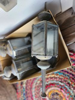 Vintage Brass Galvanized Metal Exterior Beveled Glass Porch Lights (3)
