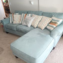 **Amazing Offer** SUEDE Teal Green/Teal Blue Sleeper Sofa W/ Pillows And Mattress And Brand-new Bedspreads
