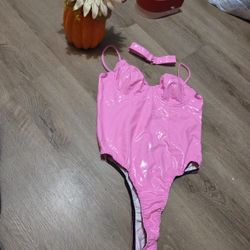 Sexy PU Mesh Jumpsuit for Women | Halloween PINK  V-Neck Strapless, Perfect for Private Room Shooting and Couple Date Outfit, Women'S