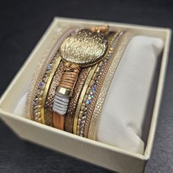 Saachi Bracelet layered Gold Magnet Closure Vegan Leather