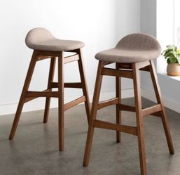 Ralphy Upholstered Linen Blend Counter Stool with Solid Wood Frame - George Oliver