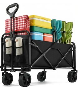 Collapsible Wagon 220 lbs, Heavy Duty Wagon Carts Foldable, Portable Wagons for Groceries, Beach Car