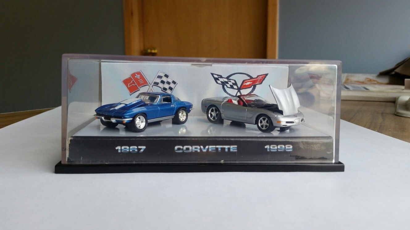 Matte Hotwheels 45 anniversary Corvette two car set.