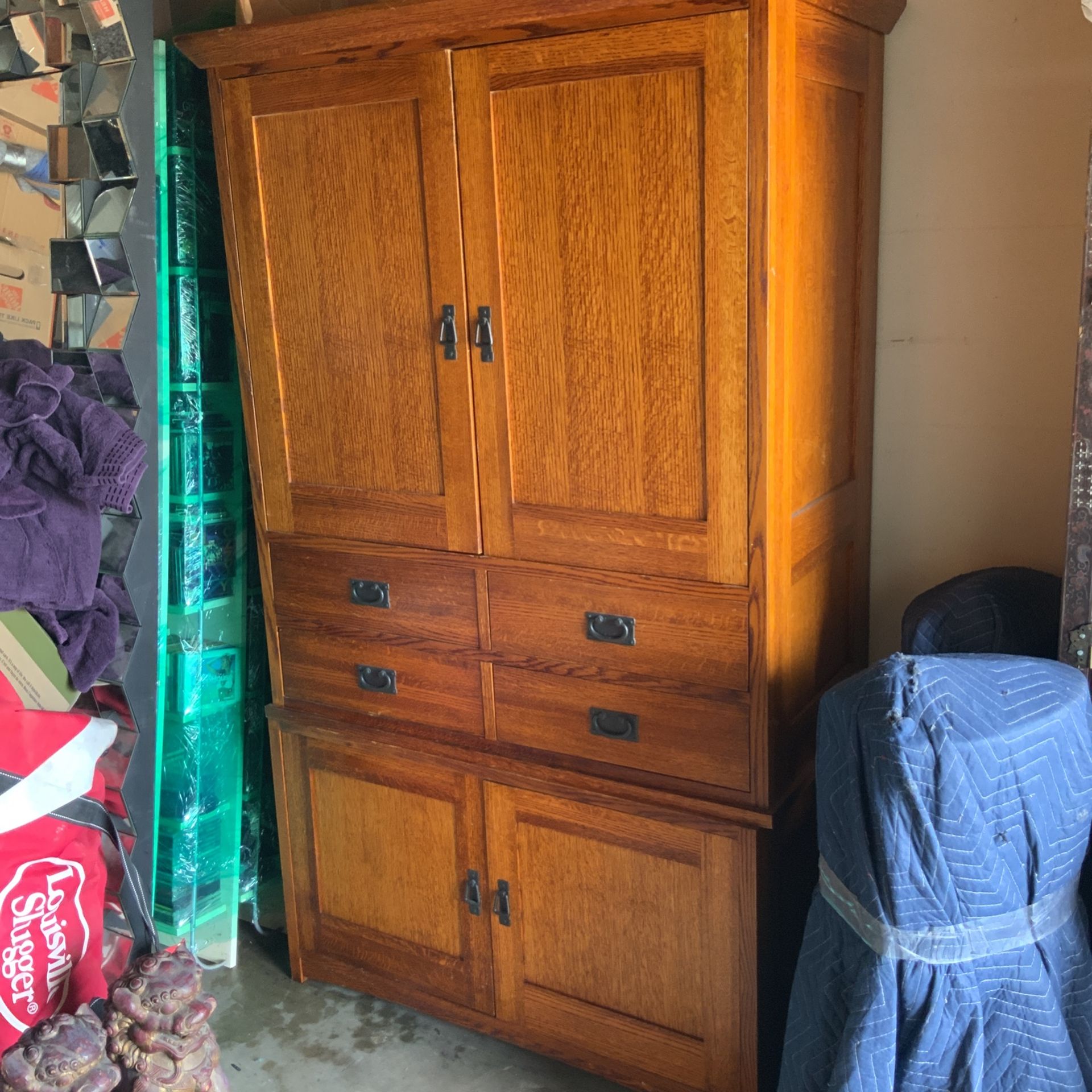 Restoration Hardware Mission Oak Armoire with Cedar Drawers