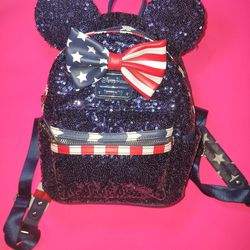 Disney Parks Loungefly Americana Sequin Stars & Stripes Backpack Like New
