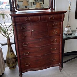 Antique Tall Chest Of Drawers With Mirror