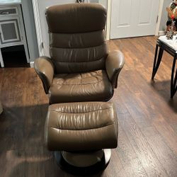 Reclining Leather Chair And Stool