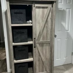 Modern Farmhouse Bookcase Storage Cabinet Rustic White Finish