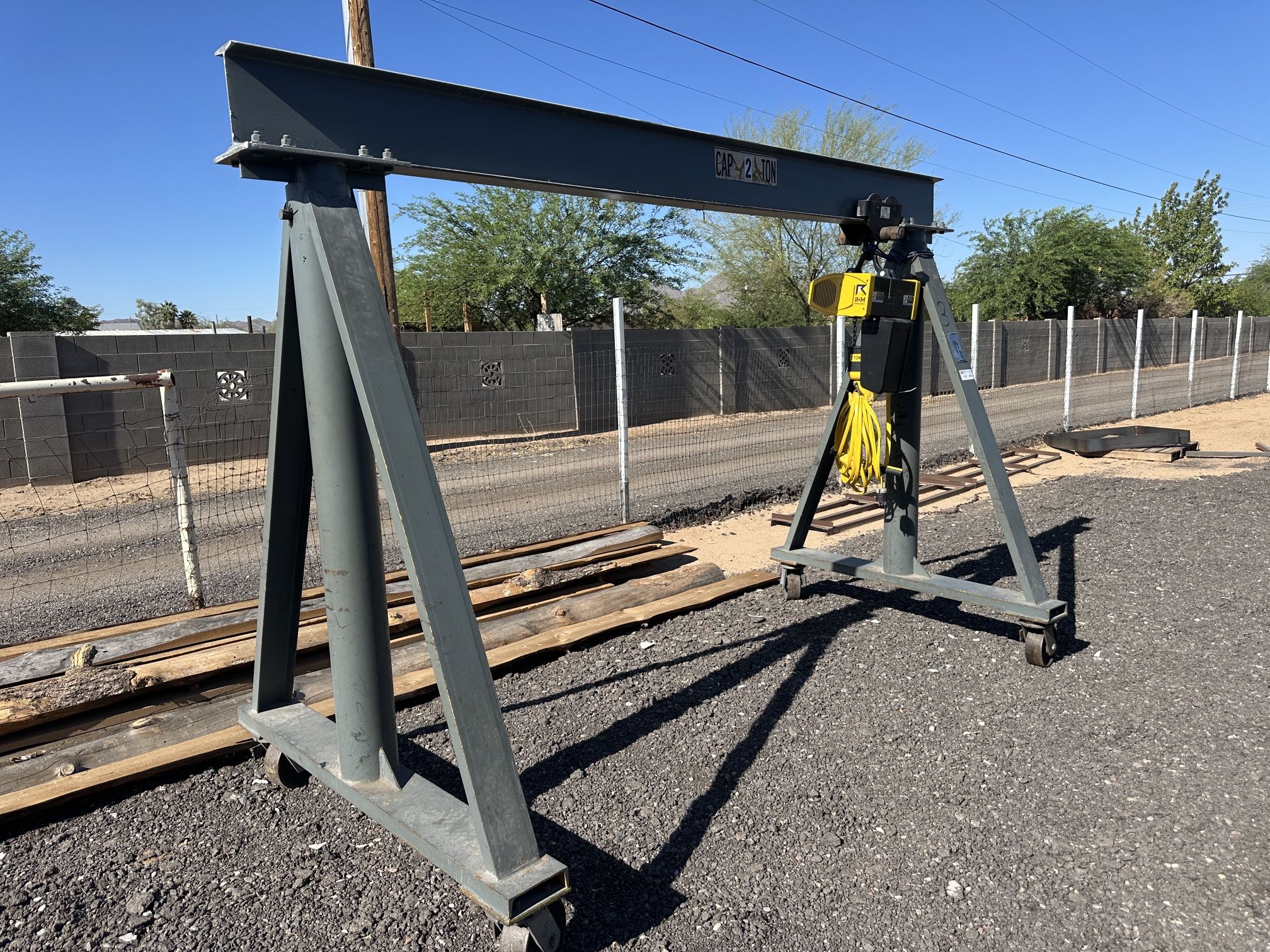 2 Ton Rolling Adjustable Gantry With New R&M 2 Ton Hoist