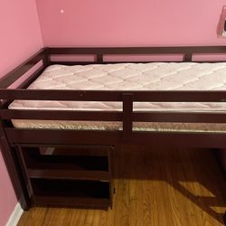 Donco Kids Study & Sleep Twin Cappuccino Low Loft Bed with Mattress
