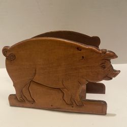 Wooden pig napkin / bill holder. Farmhouse/ cottage/ country/ bo Ho.