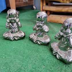 3 Set Of Porcelain  Monk Silver 