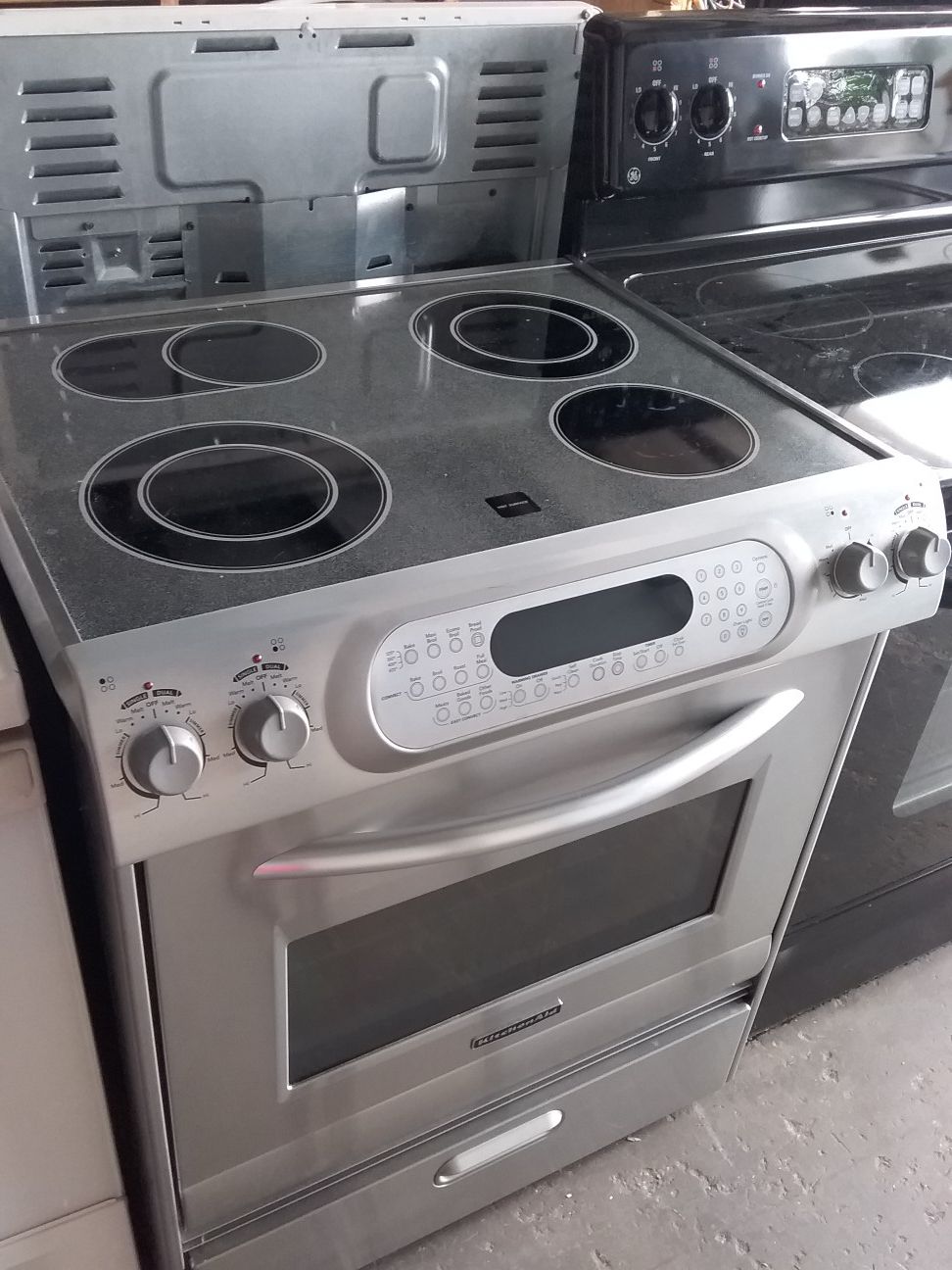 Stainless steel kitchenaid slide in glass top range 4 burners warming ...