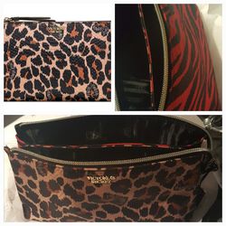 New Victoria Secret Leopard Zebra Double Pouch Beauty Bag