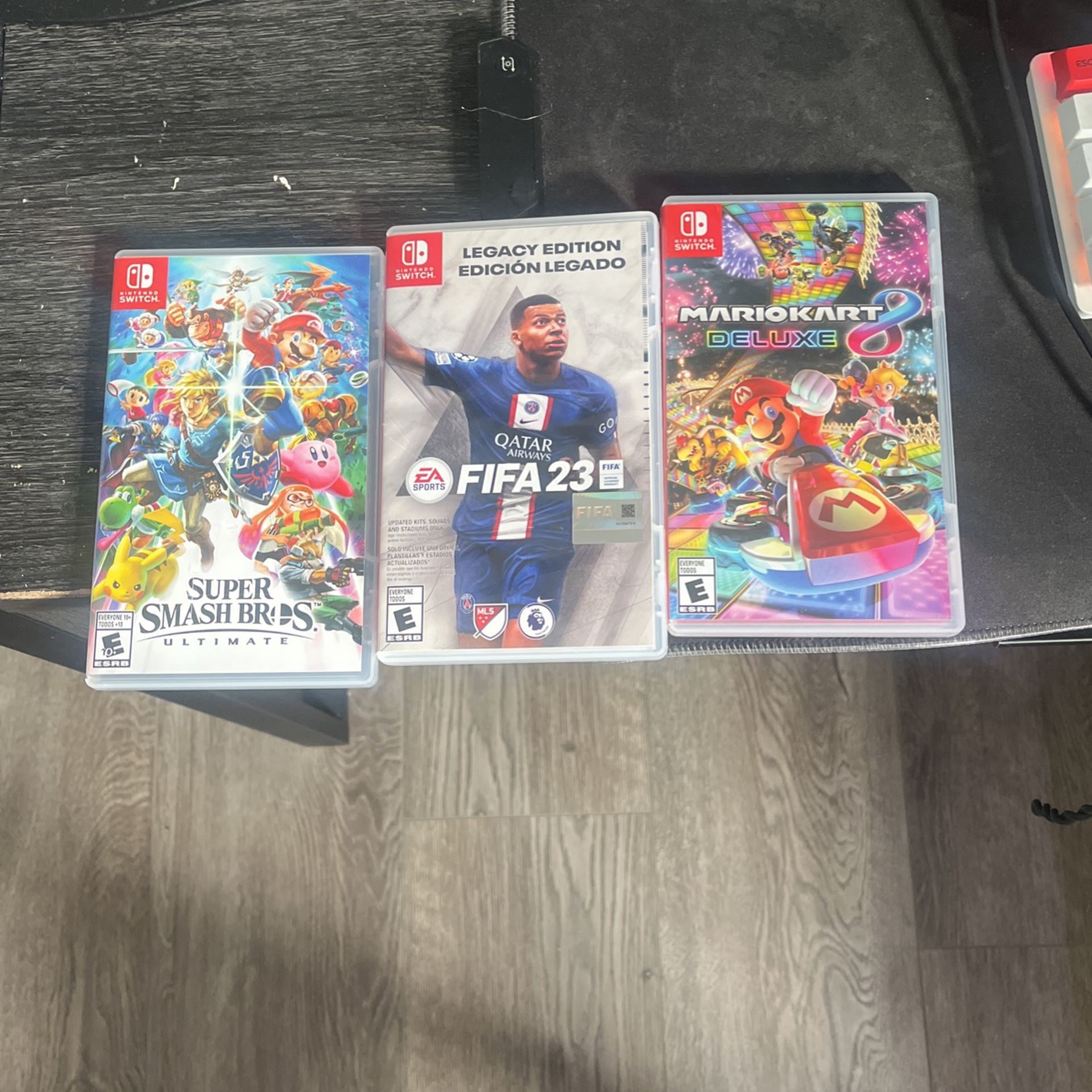 Super Smash bros, fifa 23, Mario kart 8