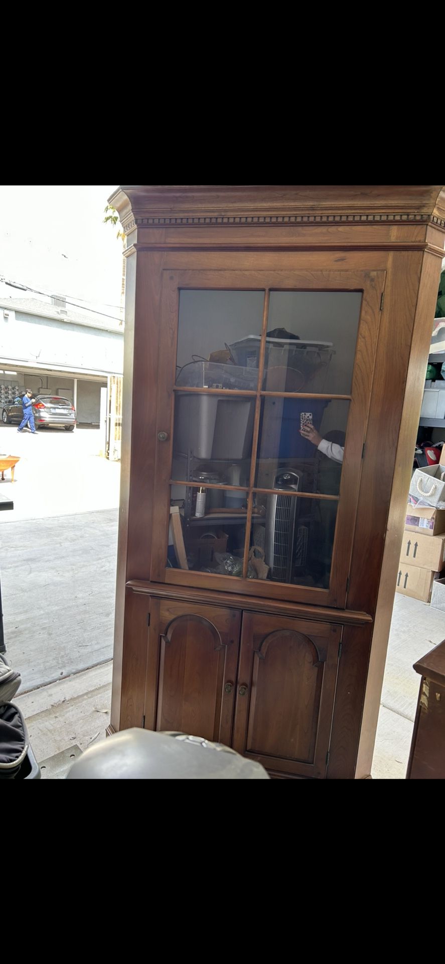 Solid Cherry Wood Corner China Hutch Cabinet Antique