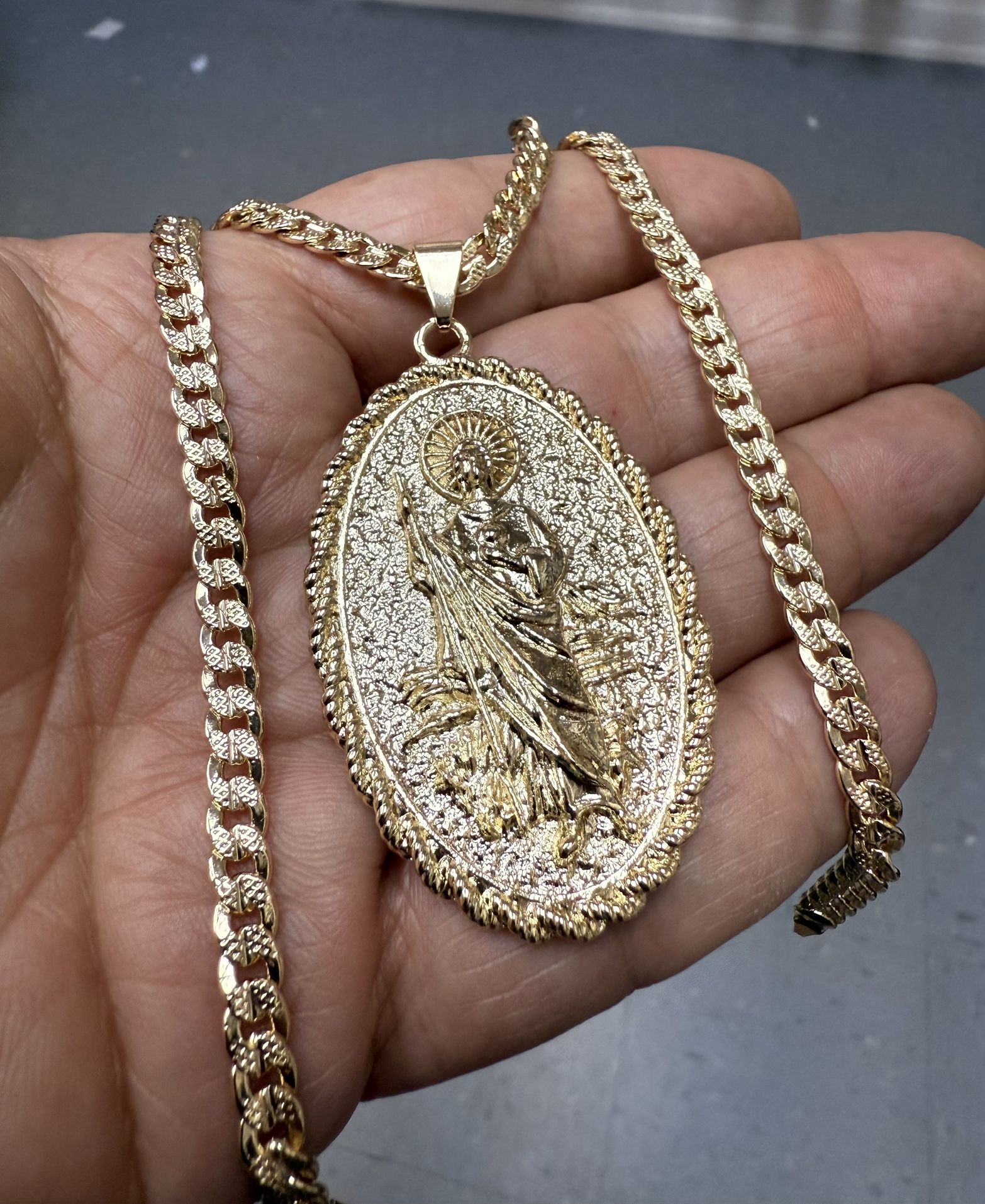 14k premium gold plated Saint Jude, pendant, and necklace