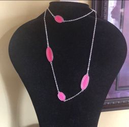 Silver Chain Necklace with Pink Accents