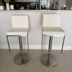 Modern White Adjustable Bar Stools (Set of 2)