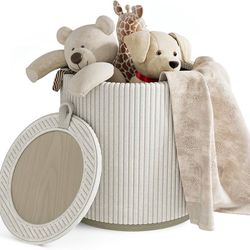 Small Ottoman with Storage, Foot Rest, Vanity Stool, Round Ottoman for Living Room, Foot Stools, Corduroy Ottoman with Wood Base, Support 30