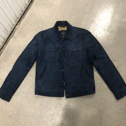 Banana Republic navy blue suede trucker jacket