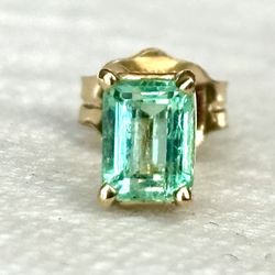 14k Genuine Colombian emerald single earring, 14k gold, 0.30 carats 
