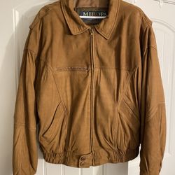 Vintage Miropa Men’s Heavy Genuine Leather Bomber / Biker Jacket Full Zip; Brown; Sz Large