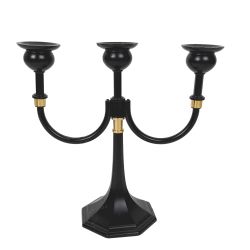 Black Metal Tabletop Candelabra Gold Accents 3 Arms 