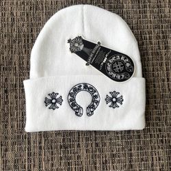 White Black Chrome Hearts Beanie