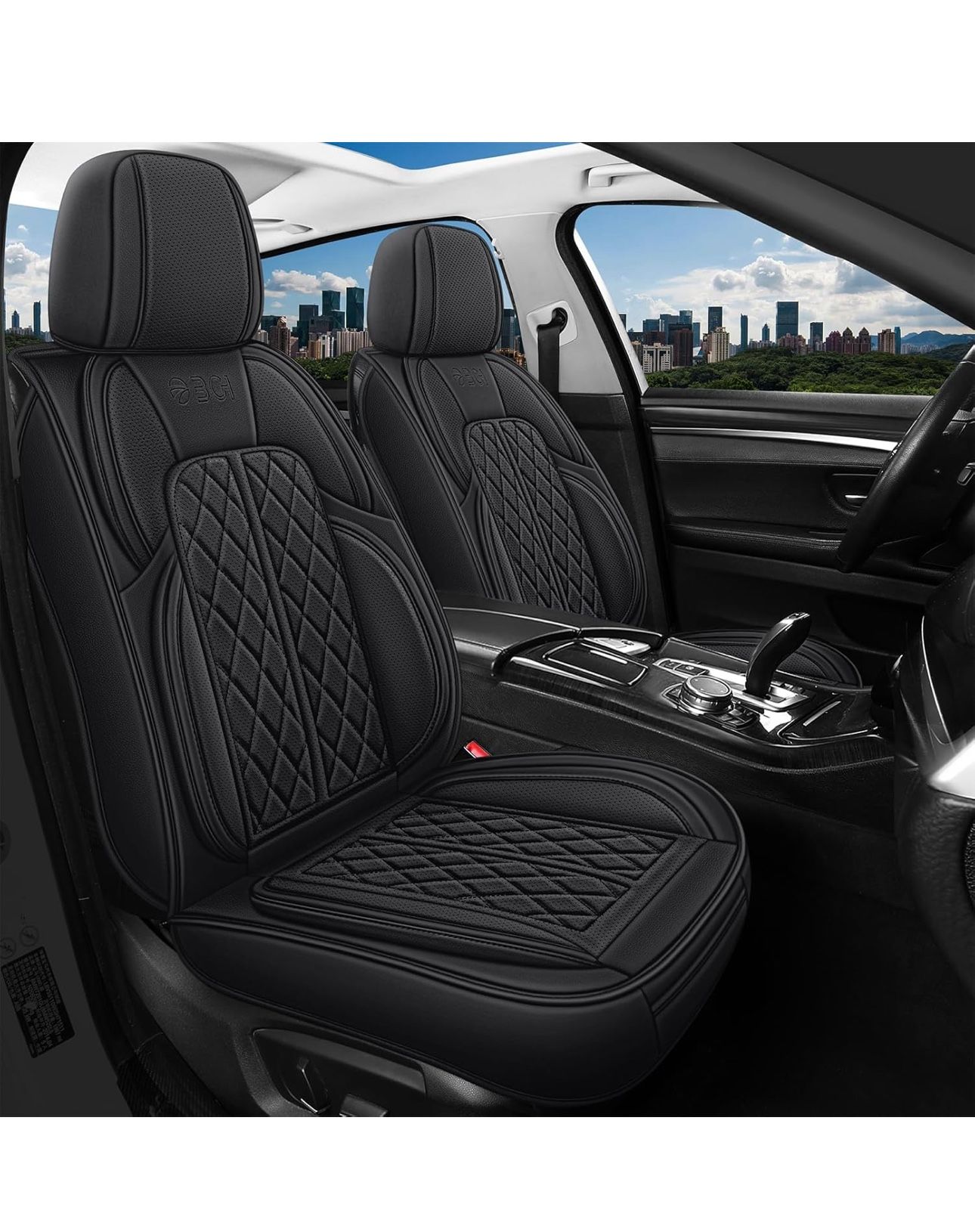 Car Seat Covers Full Set Universal Fit for Cars, SUV, Sedans, Anti-Slip Breathable Faux Leather Automotive Seat Covers (Black, Full Set)