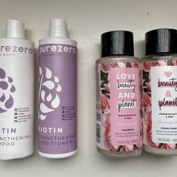 Pure Zero or Love ,Beauty & Planet shampoo & conditioner pairs