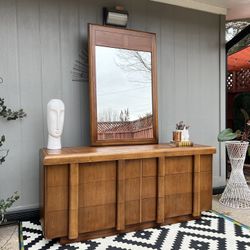 Mid century lowboy dresser with mirror . 