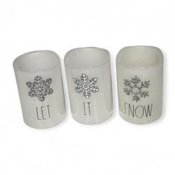 Rae Dunn White Christmas Snowflake Flameless Candle Holders Set Let It Snow
