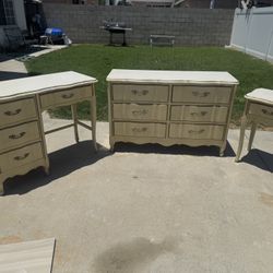 Vintage French Provincial solid Wood Desk, Dresser and Stand.