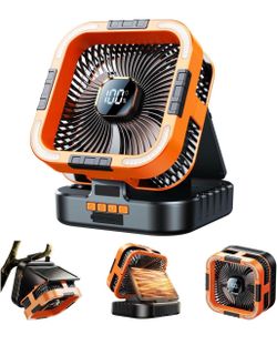 Solar Powered Portable Camping Fan with LED Light