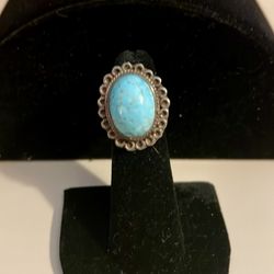 Turquoise Oval Ring with Silver Detailing