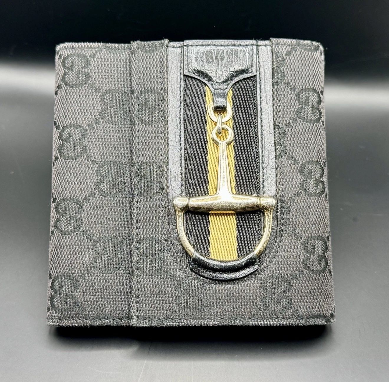 Gucci GG Canvas Horsebit Black Bifold Wallet Pre Loved MINT Authentic Condition