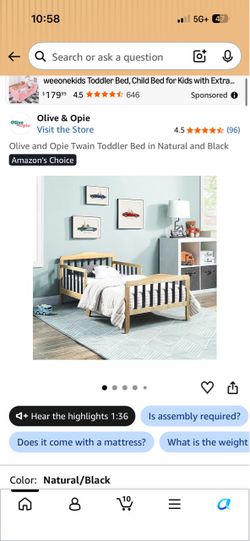 Olive and Opie Twain Toddler Bed in Natural and Black