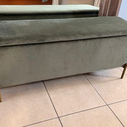 Storage Bench with Brass Legs Sage Green