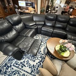 Leather Couch with Recliner And Storage Compartments 