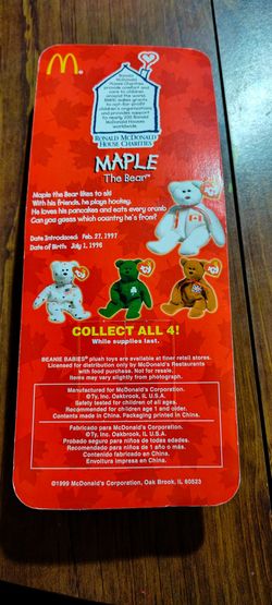 Ty Beanie Baby Maple the Bear - McDonalds 1999 - New in Package