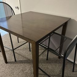 Square Wooden Bistro Table With 2 Metal Chairs