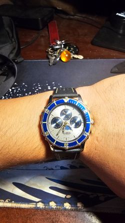 Helbros Quartz Chronograph Watch Blue Bezel